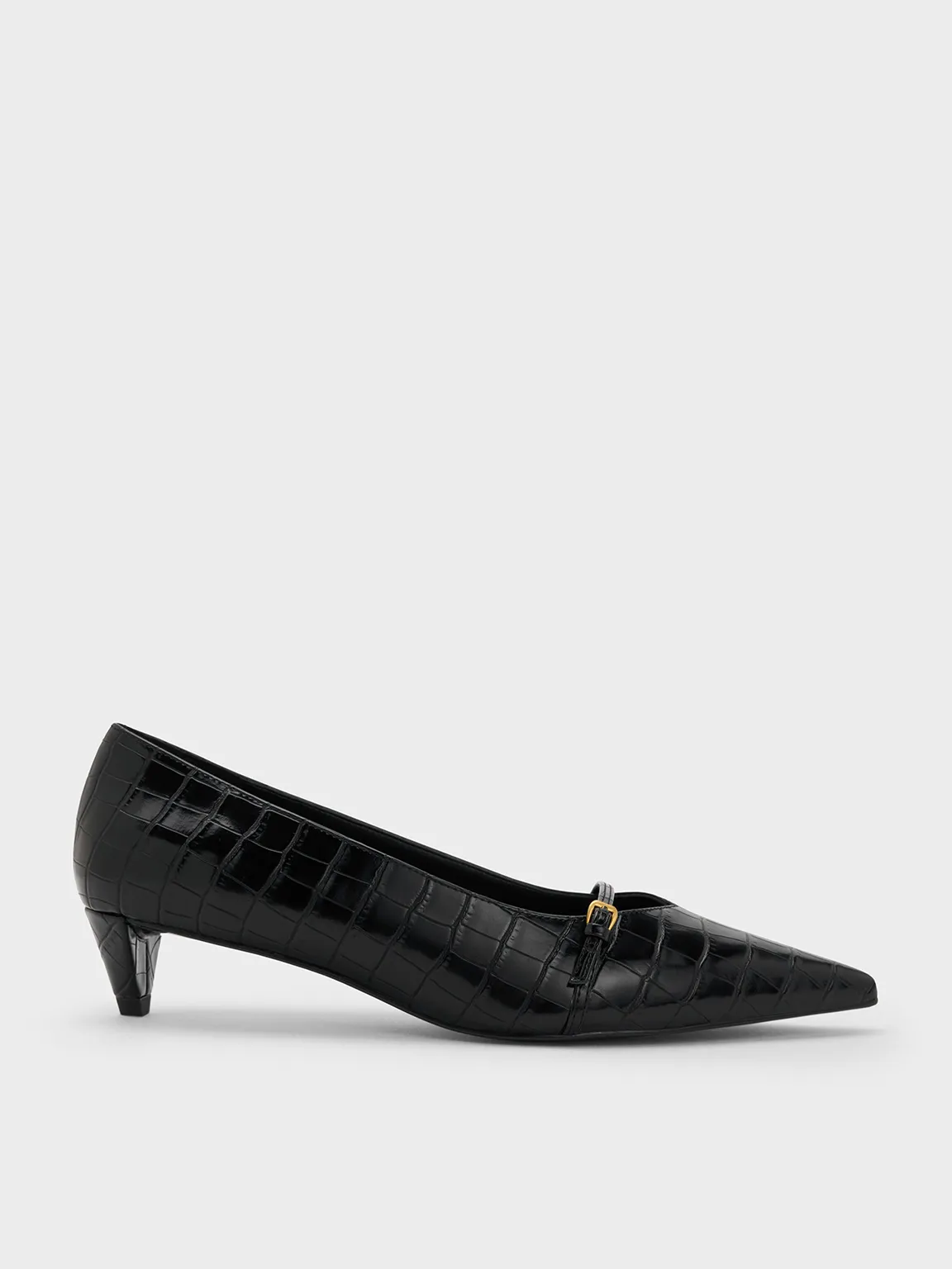 Charles & Keith - Croc-Effect Buckled Pointed-Toe Kitten-Heel Pumps sold by Charles & Keith