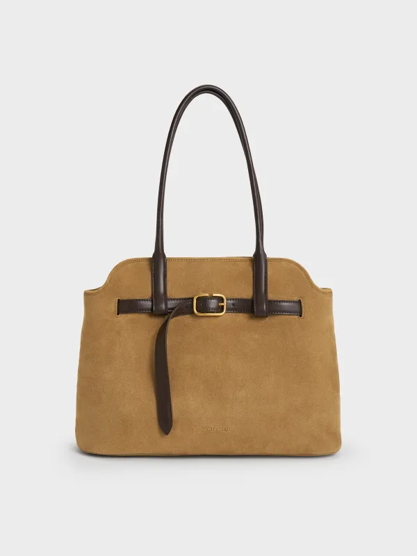 Charles & Keith - Victoria Recycled Suede Belted Trapeze Tote Bag sold by Charles & Keith