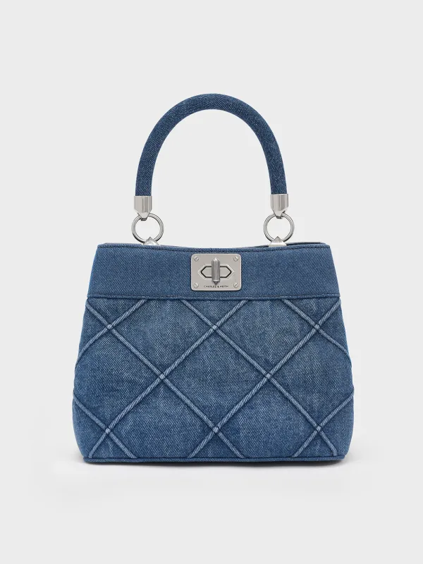 Charles & Keith - Eleni Denim Quilted Top Handle Bag sold by Charles & Keith