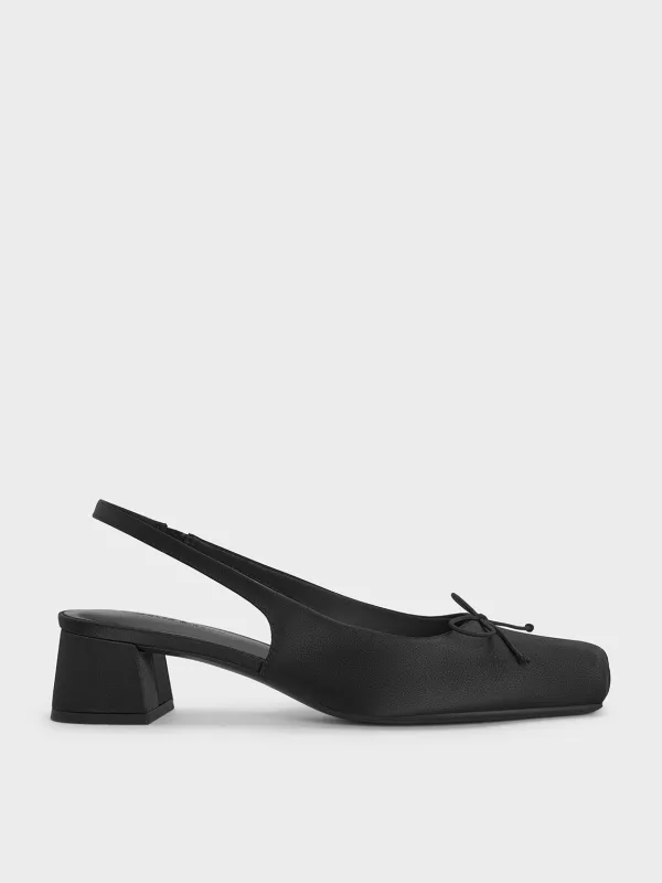 Charles & Keith - Sadira Satin Bow Square-Toe Slingback Pumps sold by Charles & Keith
