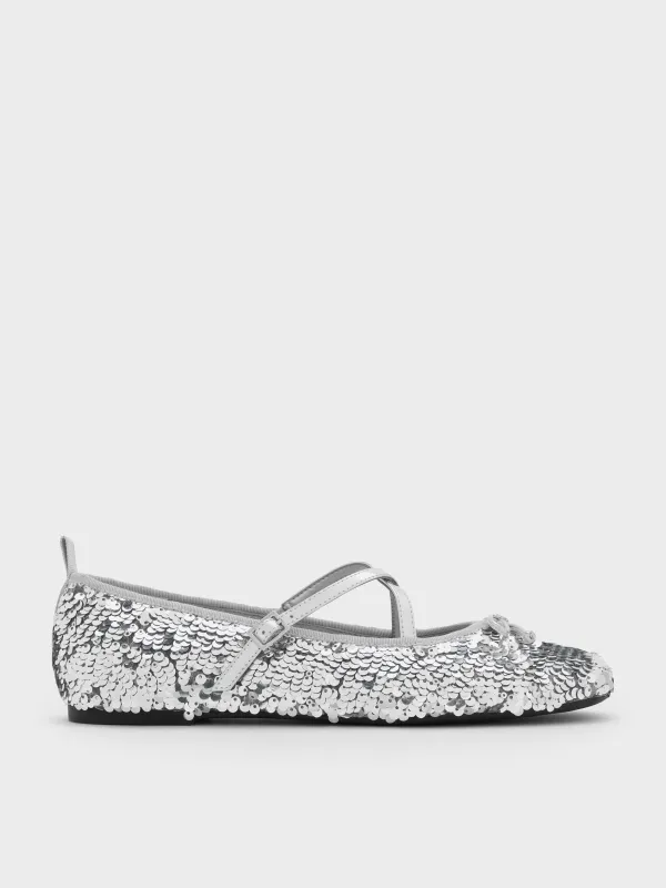 Charles & Keith - Sequinned Crossover Mary Jane Flats sold by Charles & Keith