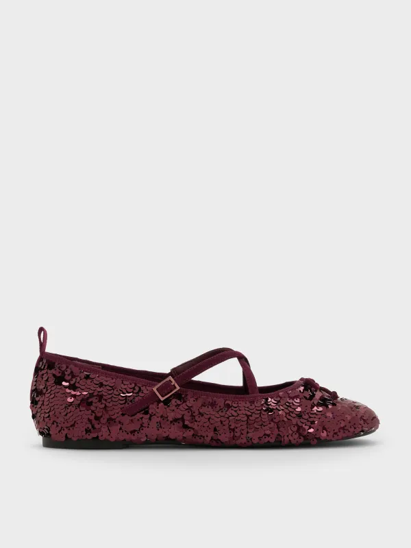 Charles & Keith - Sequinned Crossover Mary Jane Flats sold by Charles & Keith