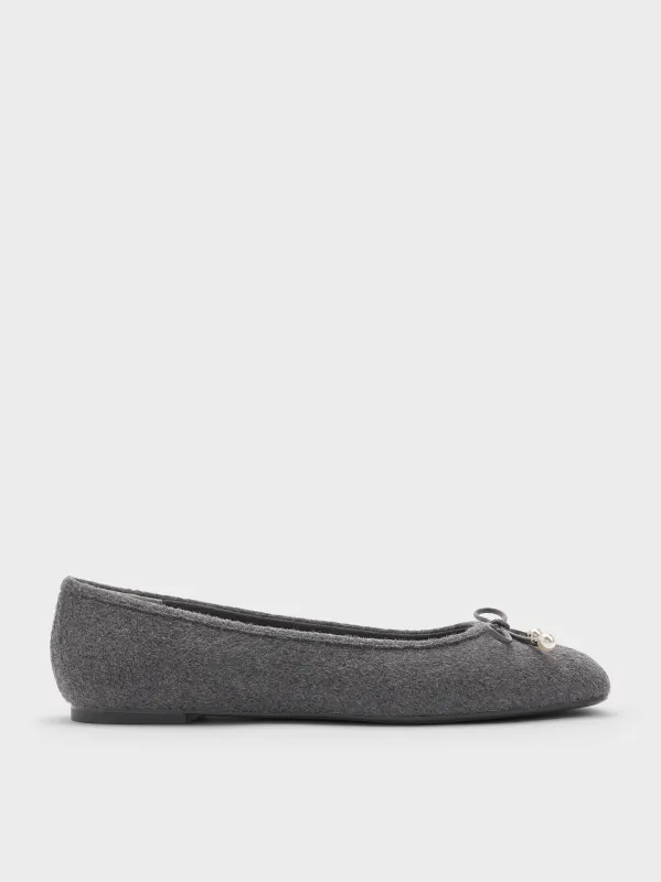 Charles & Keith - Barbara Felt Pearl-Embellished Bow Ballet Flats sold by Charles & Keith