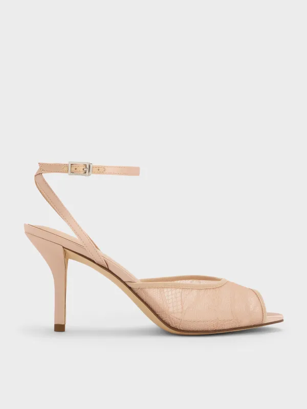 Charles & Keith - Lace & Satin Peep-Toe Heels sold by Charles & Keith
