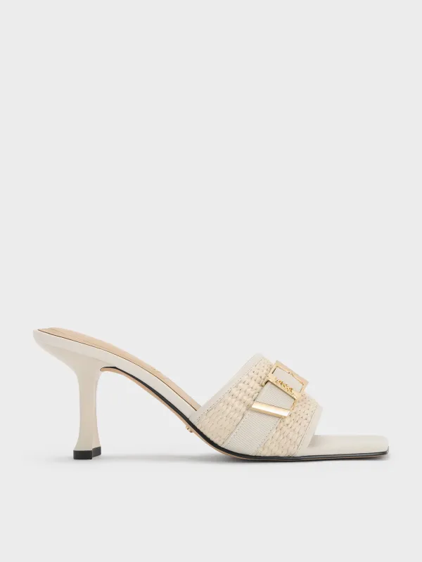 Charles & Keith - Whitney Leather & Raffia Buckled Heeled Mules sold by Charles & Keith
