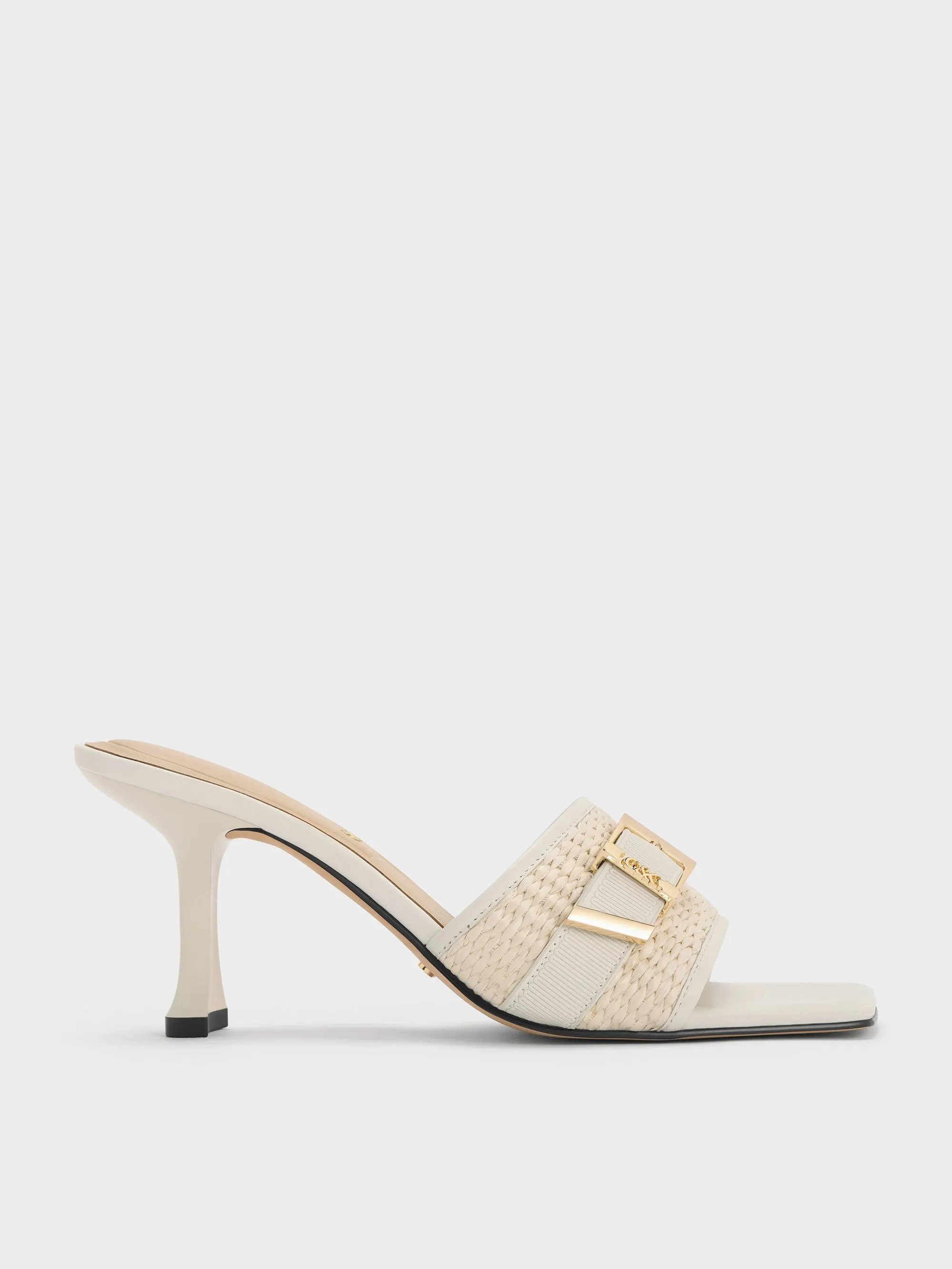 Charles & Keith - Whitney Leather & Raffia Buckled Heeled Mules sold by Charles & Keith