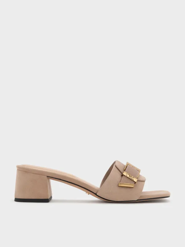 Charles & Keith - Whitney Suede & Leather Buckled Block-Heel Mules sold by Charles & Keith