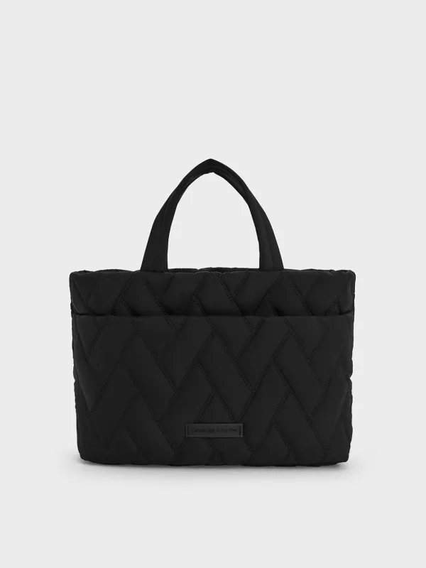 Charles & Keith - Nylon Chevron Boxy Tote Bag sold by Charles & Keith