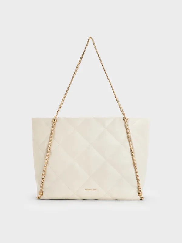 Charles & Keith - Apfra Quilted Chain-Embellished Tote Bag sold by Charles & Keith
