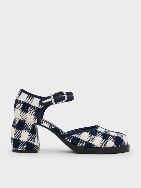 Charles & Keith - Checkered Block-Heel Ankle-Strap D'Orsay Pumps sold by Charles & Keith