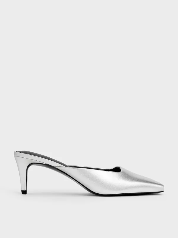 Charles & Keith - Metallic Square-Toe Blade-Heel Mules sold by Charles & Keith