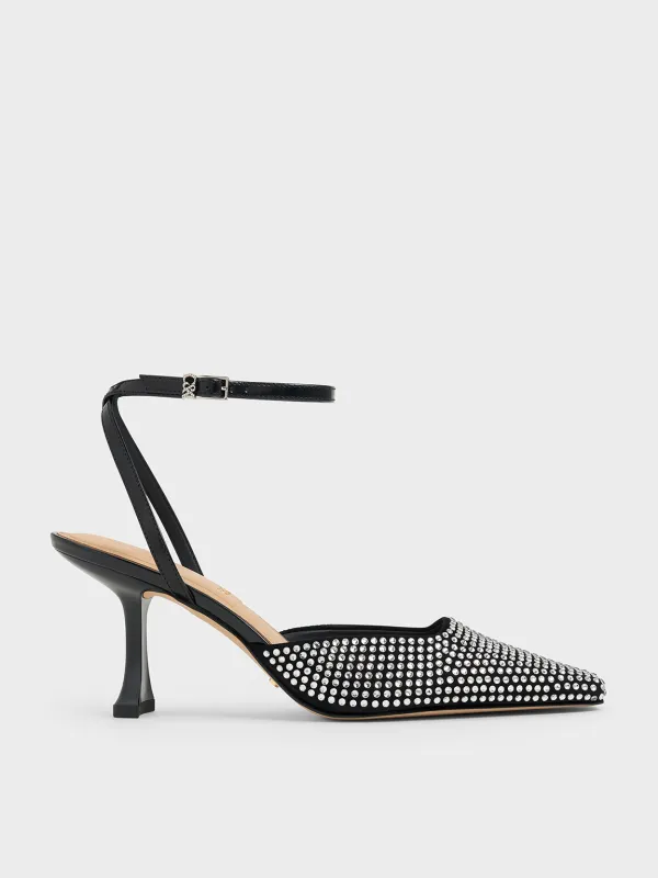 Charles & Keith - Leather & Suede Crystal-Embellished Sculptural-Heel Pumps sold by Charles & Keith