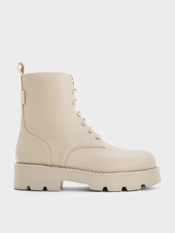 Charles & Keith - Ridged-Sole Lace-Up Combat Boots sold by Charles & Keith