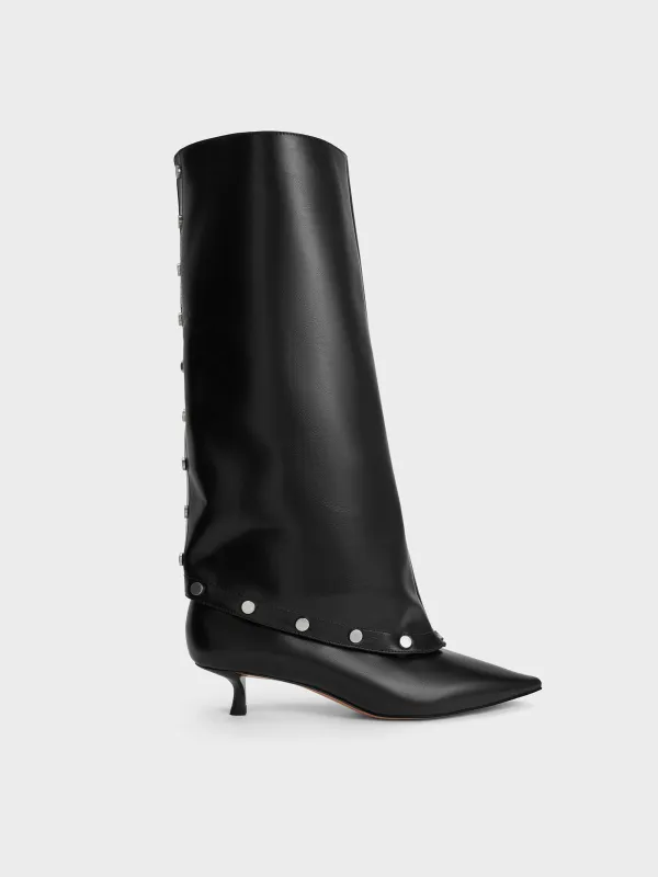 Charles & Keith - Gael Studded Convertible Kitten-Heel Knee-High Boots sold by Charles & Keith