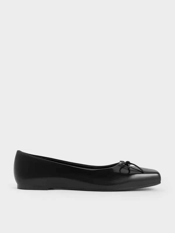 Charles & Keith - Square-Toe Bow Ballet Flats sold by Charles & Keith