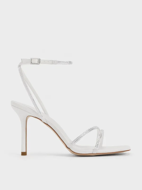 Charles & Keith - Satin Crystal-Embellished Stiletto-Heel Sandals sold by Charles & Keith