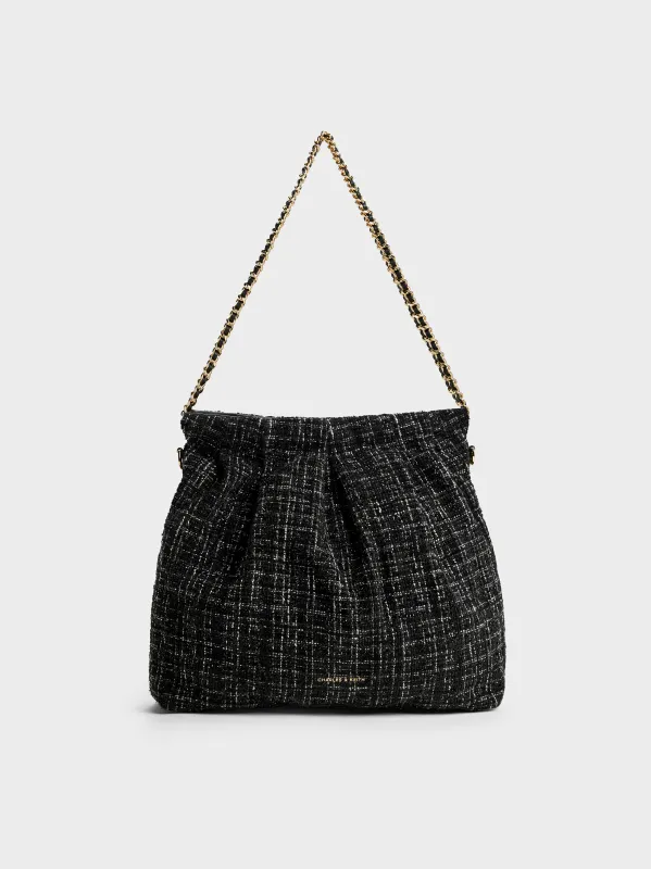 Charles & Keith - Duo Tweed Double-Chain Hobo Bag sold by Charles & Keith