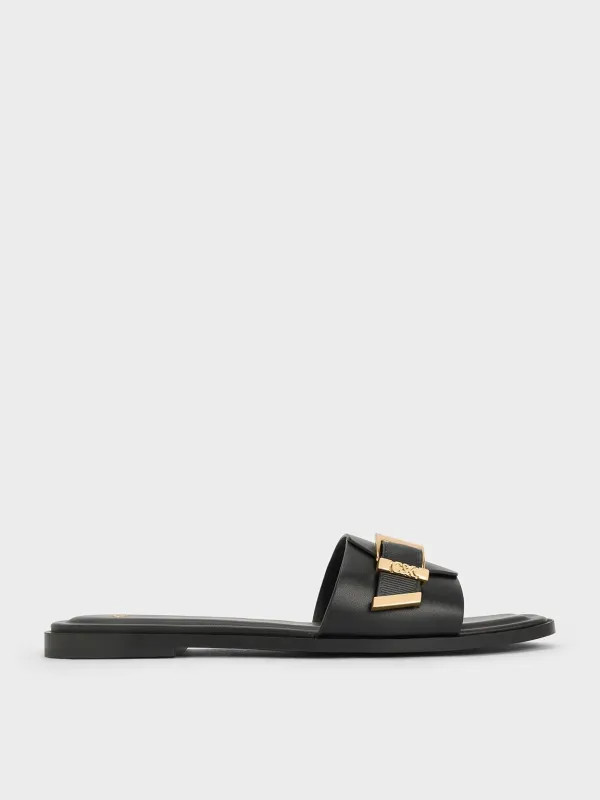 Charles & Keith - Whitney Leather Buckled Square-Toe Slide Sandals sold by Charles & Keith