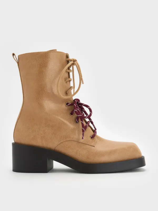 Charles & Keith - Logan Double-Lace Mid-Calf Combat Boots sold by Charles & Keith