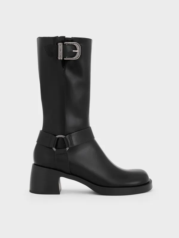 Charles & Keith - Kirke Buckled Mid-Calf Biker Boots made by Charles & Keith
