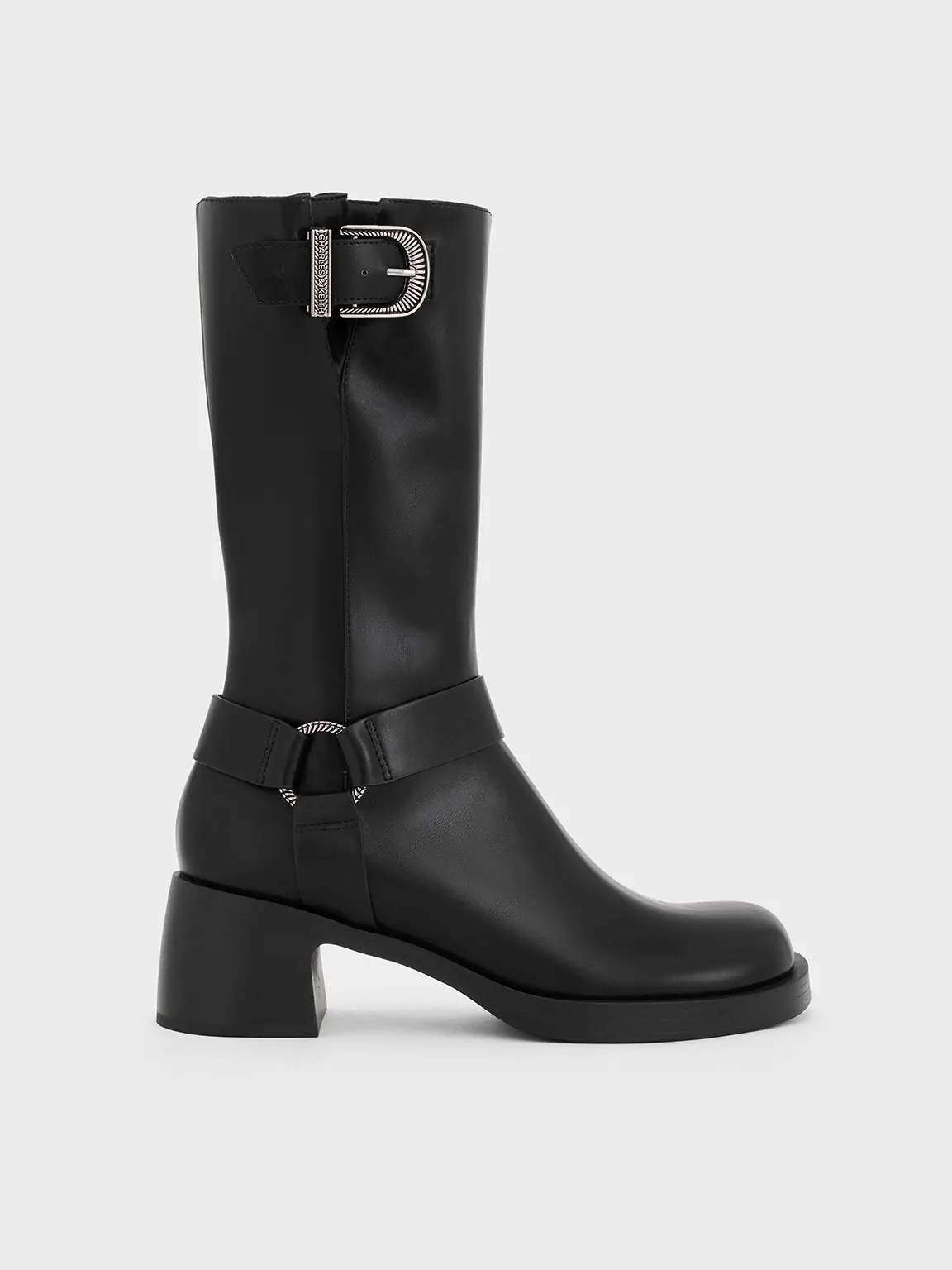 Charles & Keith - Kirke Buckled Mid-Calf Biker Boots sold by Charles & Keith