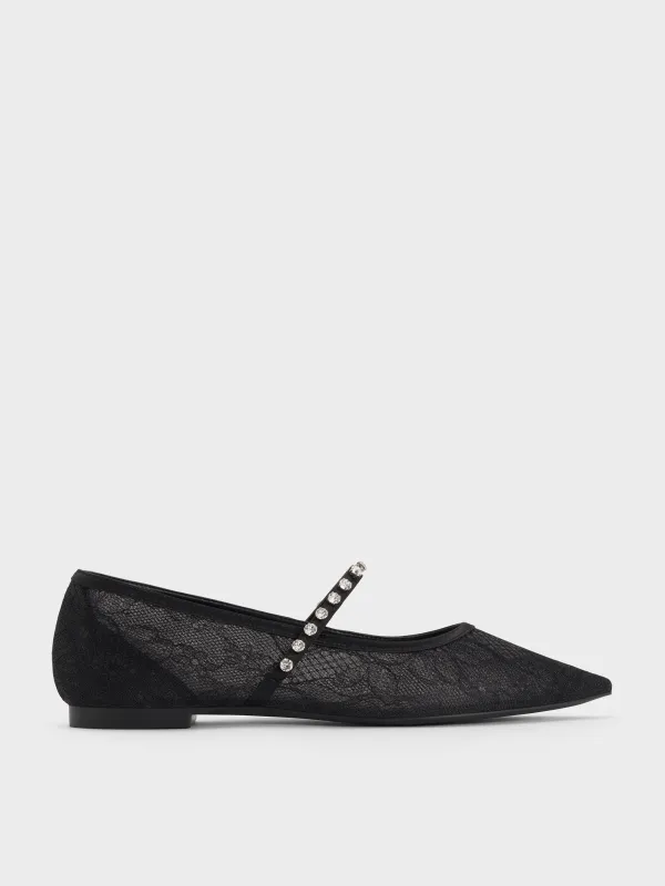 Charles & Keith - Lace & Satin Crystal Mary Jane Flats sold by Charles & Keith