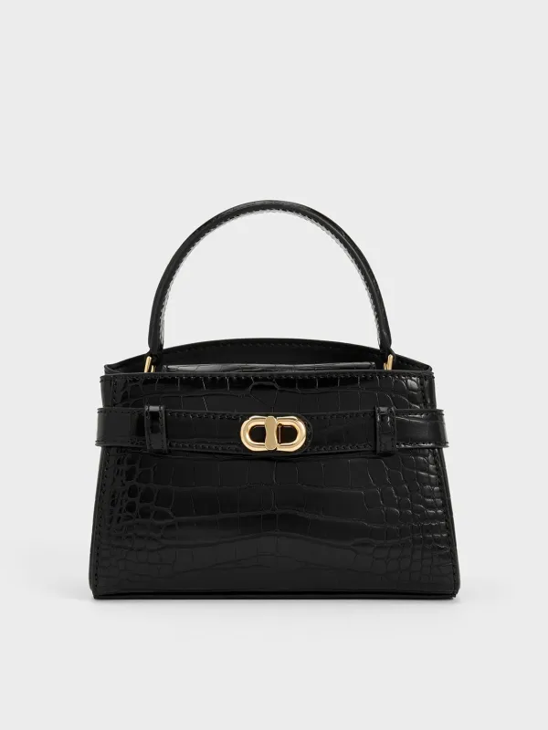 Charles & Keith - Aubrielle Croc-Effect Top Handle Bag sold by Charles & Keith