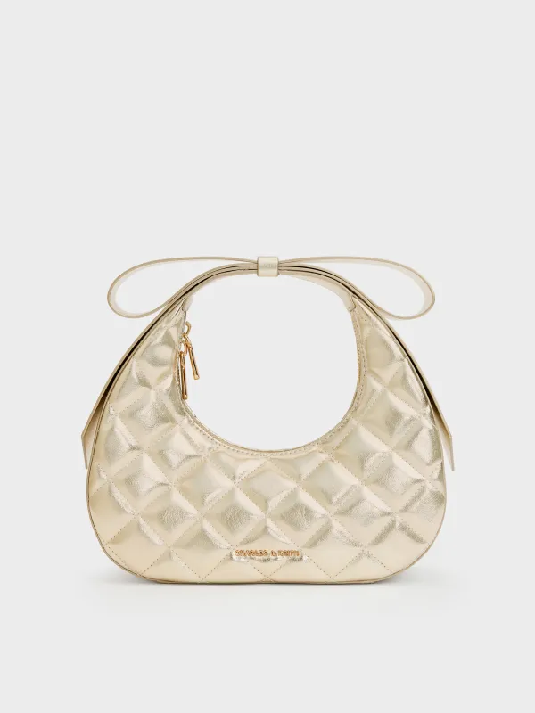 Charles & Keith - Janie Metallic Quilted Bow-Handle Bag sold by Charles & Keith