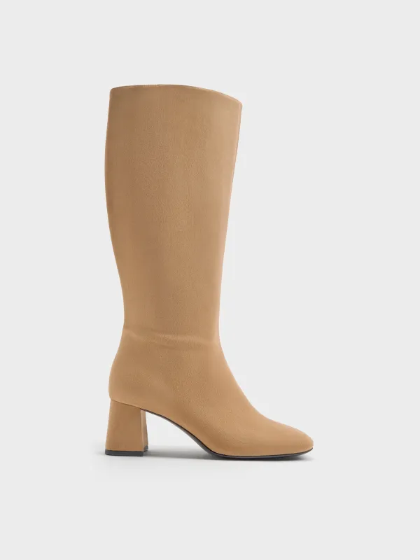 Charles & Keith - Faux Suede Square-Toe Knee-High Boots sold by Charles & Keith