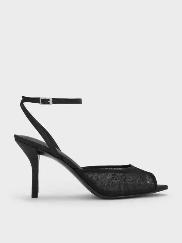 Charles & Keith - Lace & Satin Peep-Toe Heels sold by Charles & Keith