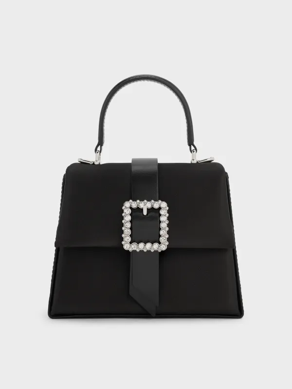 Charles & Keith - Satin Crystal-Buckle Belted Top Handle Bag sold by Charles & Keith