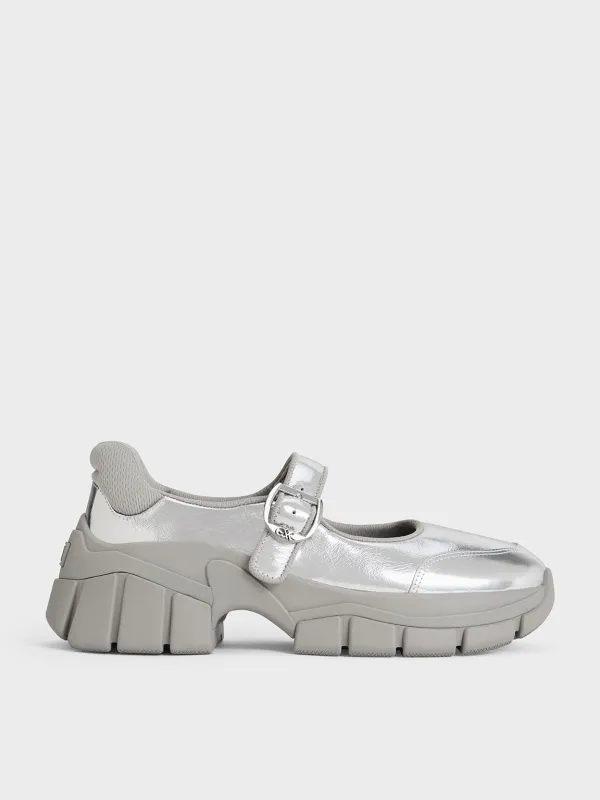 Charles & Keith - Yunna Metallic Leather & Recycled Fabric Mary Jane Sneakers sold by Charles & Keith