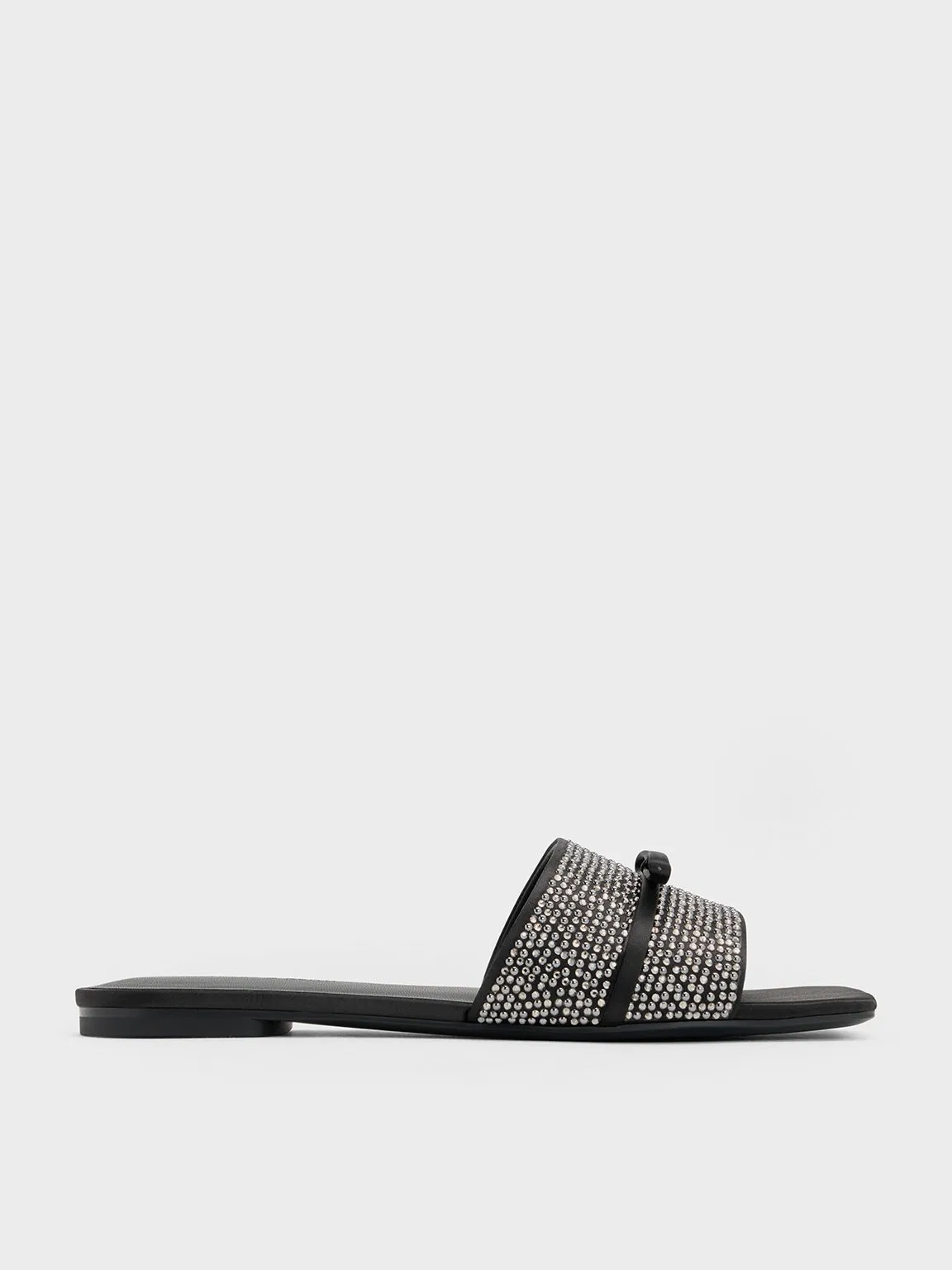 Charles & Keith - Satin Crystal-Embellished Bow Slide Sandals sold by Charles & Keith