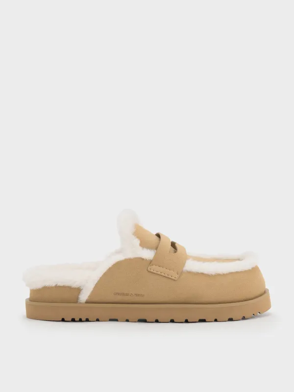 Charles & Keith - Recycled-Fur Flatform Mules sold by Charles & Keith