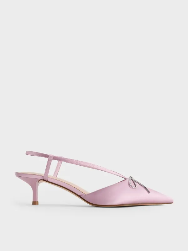 Charles & Keith - Recycled Polyester Crystal-Bow Kitten-Heel Slingback Pumps sold by Charles & Keith