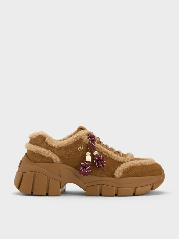 Charles & Keith - Yunna Suede & Faux Shearling Chunky Sneakers sold by Charles & Keith