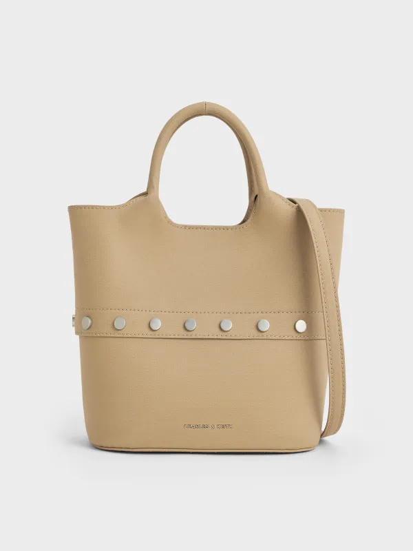 Charles & Keith - Bobbie Twill Studded Convertible Two-Way Bucket Bag made by Charles & Keith
