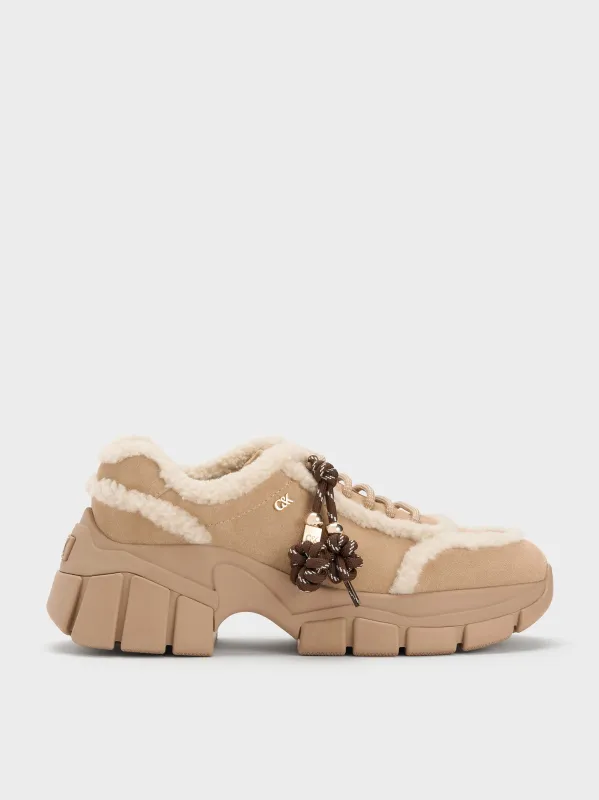 Charles & Keith - Yunna Suede & Faux Shearling Chunky Sneakers sold by Charles & Keith