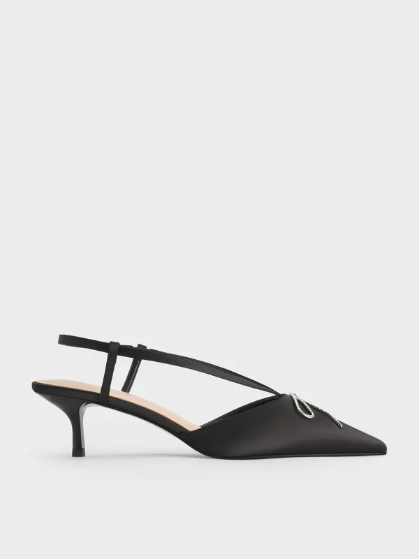 Charles & Keith - Recycled Polyester Crystal-Bow Kitten-Heel Slingback Pumps sold by Charles & Keith