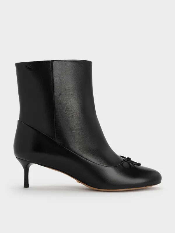 Charles & Keith - Aretha Leather Bow Kitten-Heel Calf Boots sold by Charles & Keith