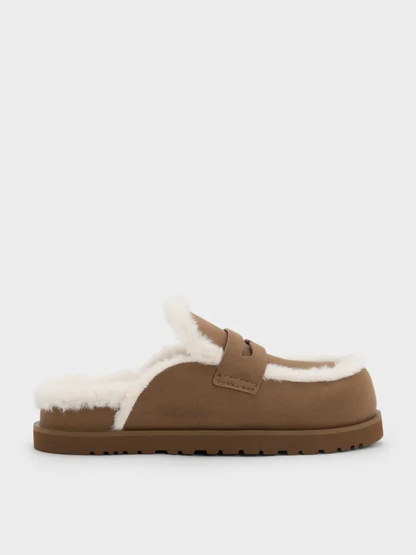 Charles & Keith - Furry Flatform Mules sold by Charles & Keith