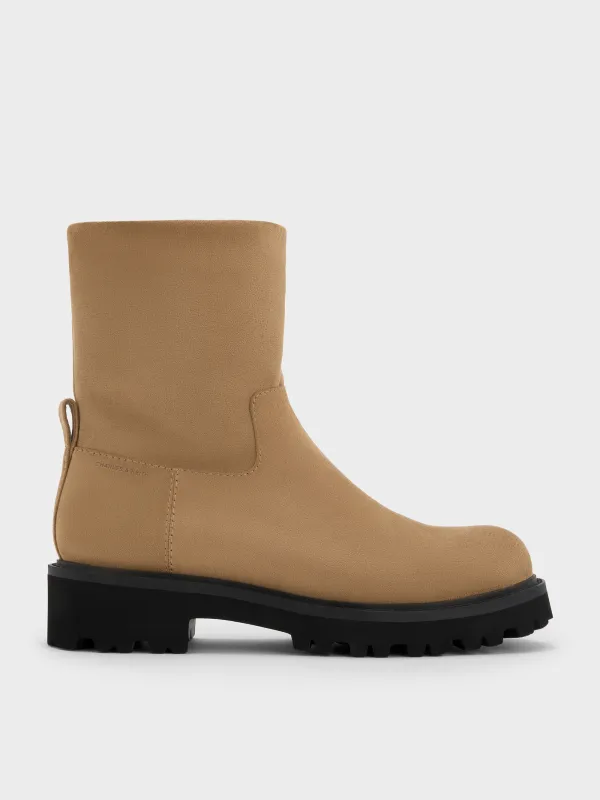 Charles & Keith - Devan Faux Suede Side-Zip Ridged-Sole Calf Boots sold by Charles & Keith