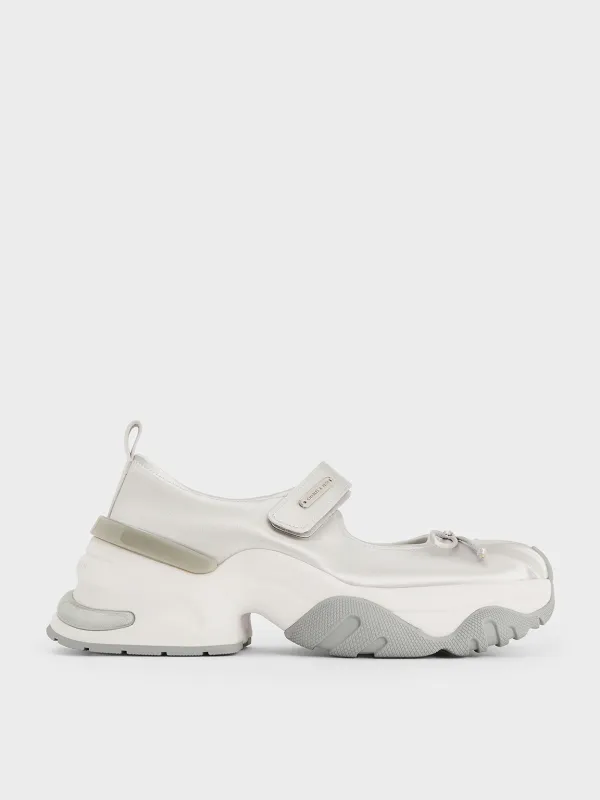 Charles & Keith - Satin Bow Two-Tone Mary Jane Sneakers sold by Charles & Keith