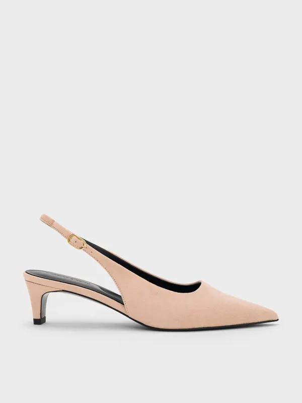 Charles & Keith - Faux Suede Pointed-Toe Kitten-Heel Slingback Pumps sold by Charles & Keith