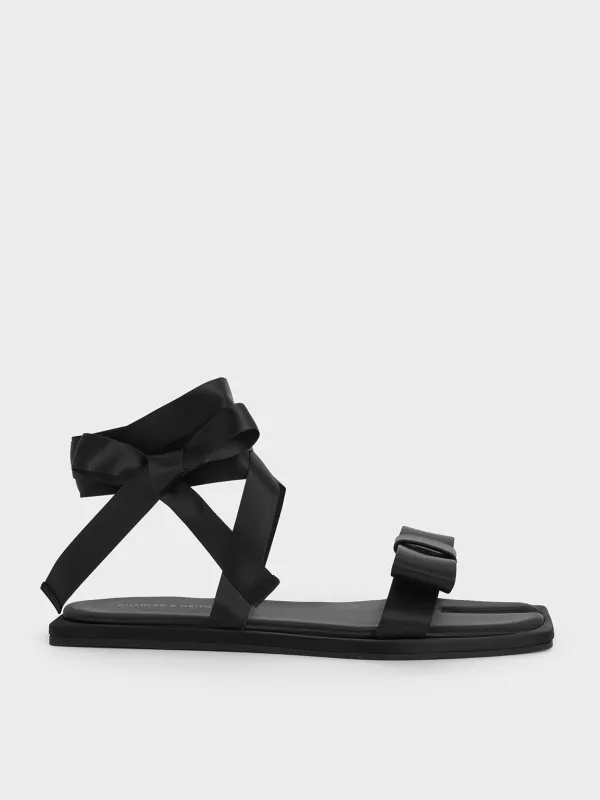 Charles & Keith - Satin Bow Tie-Around Flat Sandals sold by Charles & Keith