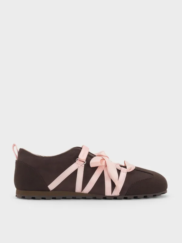 Charles & Keith - Silko Faux Suede Satin-Lace Ballet Sneakers sold by Charles & Keith