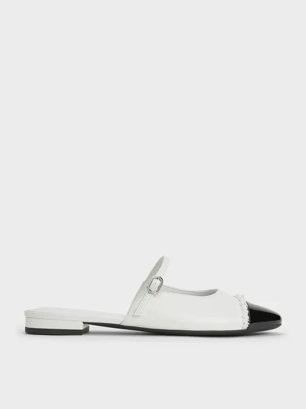 Charles & Keith - Pearl-Embellished Cap-Toe Flat Mules sold by Charles & Keith