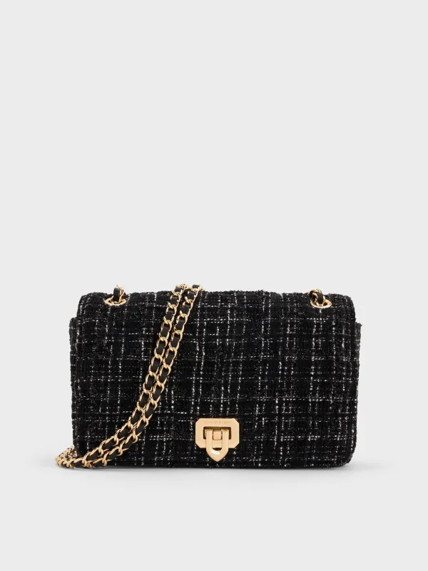 Charles & Keith - Arwen Tweed Diamond-Quilt Braided-Strap Shoulder Bag sold by Charles & Keith