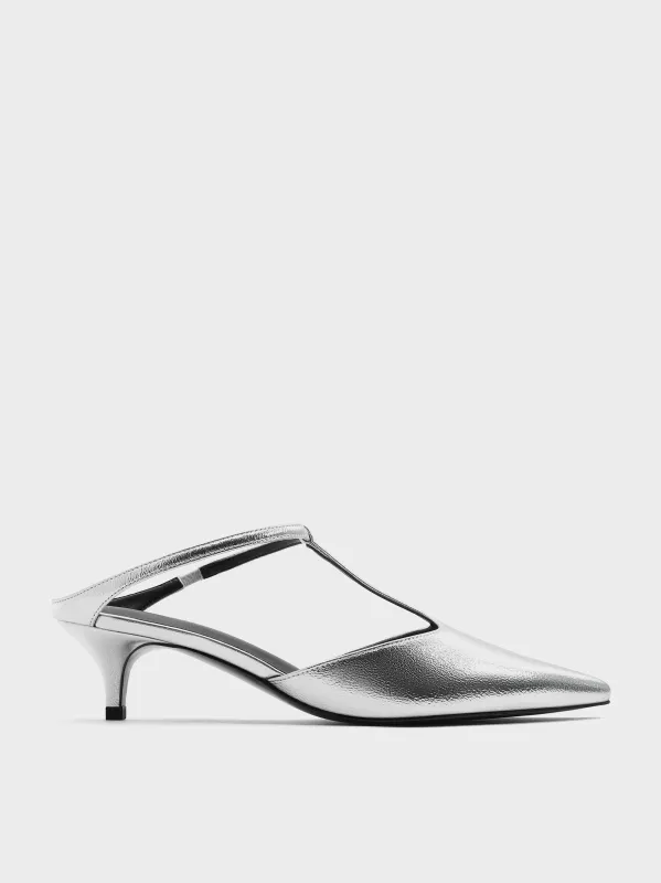 Charles & Keith - Metallic T-Bar Pointed-Toe Kitten-Heel Mules sold by Charles & Keith