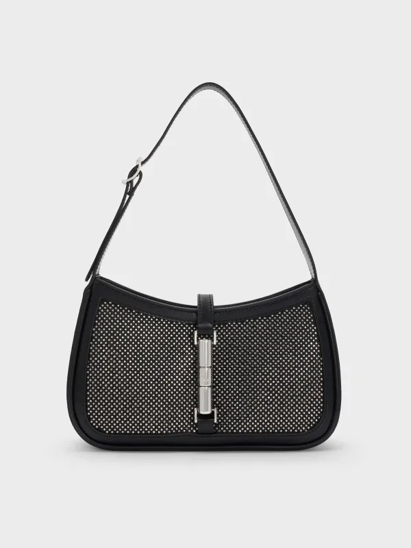 Charles & Keith - Cesia Satin Crystal-Embellished Metallic-Accent Shoulder Bag sold by Charles & Keith